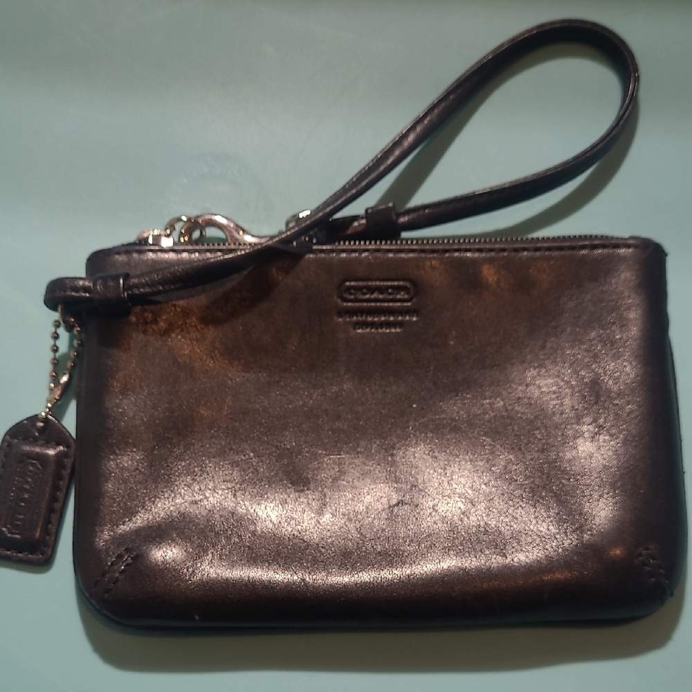 Coach Shiny Black Leather Wristlet